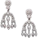 Classic Art Deco Silver Tone Flapper Retro Antique Style Wedding Bridal Gatsby Party Rhinestone Earrings