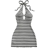 GORGLITTER Women's Crochet Halter Knit Bubble Backless Dresses Summer Vacation Festival Cruise Hawaii Beach Outfits