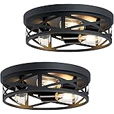 SKEJAO 13 inch Black Flush Mount Ceiling Light Fixture, 3-Light, Close to Ceiling, Ideal for Hallway, Kitchen, Farmhouse, Bed