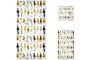 Naanle Beautiful Cats Play with Butterfly Soft Luxury Decorative 3 Pieces Set Towels, 1 Bath Towel+1 Hand Towel+1 Washcloth, Multipurpose for Bathroom, Hotel, Gym, Spa and Beach(White)
