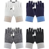 PKWEEN 4 Pairs Winter Gloves for Women Cold Weather, Womens Warm Fleece Lined Knit Gloves Winter Touchscreen Texting Gloves