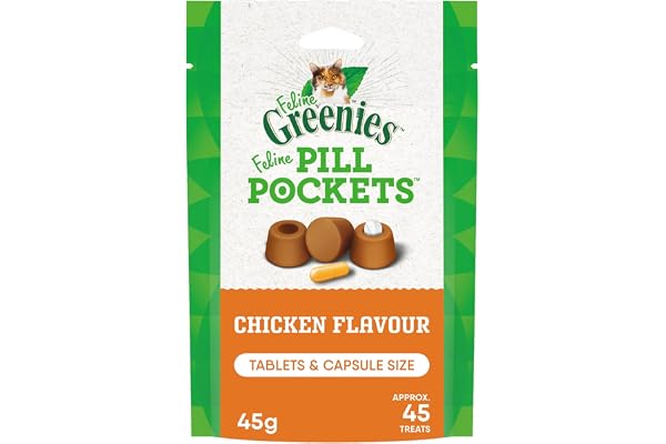 GREENIES Feline Pill Pockets Cat Treats Natural Dental Care, Chicken Flavour, (45 Treats) 1.6oz. Pack