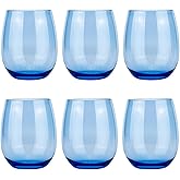 KX-WARE Unbreakable 18-ounce Acrylic Stemless Wine Glasses All Purpose Plastic Tumbler, set of 6 Blue Dishwasher Safe BPA Free Classic Style