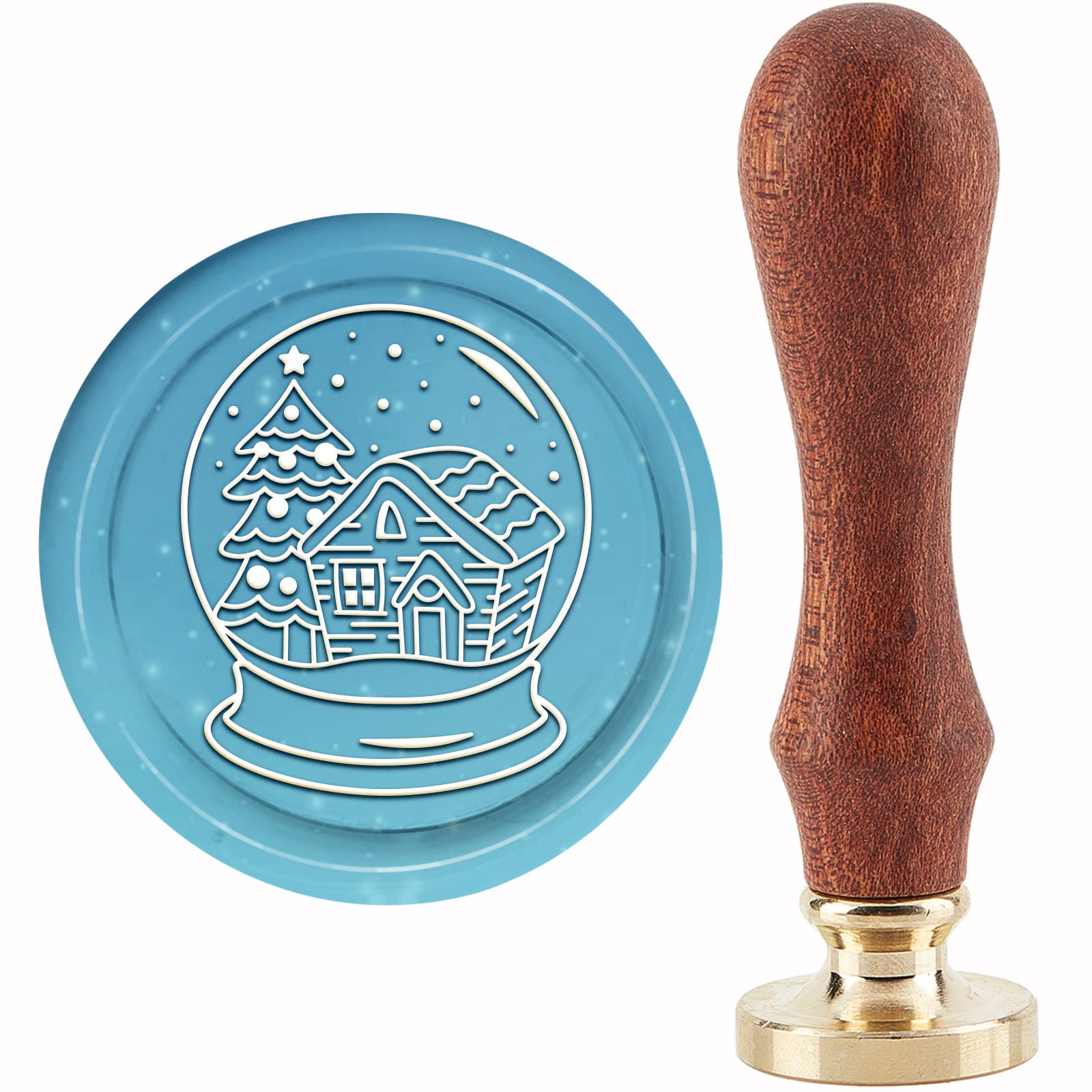 CRASPIRE Crystal Ball Wax Seal Stamp Christmas Tree Igloo Sealing Stamp Merry X'MAS EVE 30mm Removable Brass Head Sealing Stamp with Wooden Handle Invitations Greeting Cards