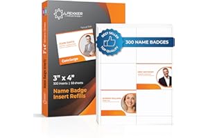 LAEKKER INDUSTRIES 300 Customizable Name Badge Inserts 4x3 inch | White Printable Name Tag Inserts 3x4 inch | Compatible with Inkjet and Laser Printers with Easy Tear Paper