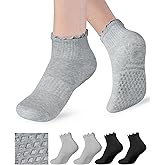 Shakoelun Non Slip Grip Yoga Socks for Women Breathable Cute Ruffle Ankle Socks for Yoga, Pilates, Barre Workouts