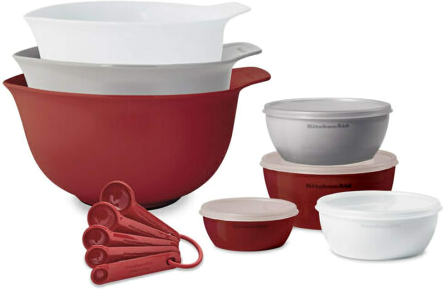 KitchenAid Baking Measure Mixing Bowl with Lid Spoons Set 12 Pieces - Red - Image 3