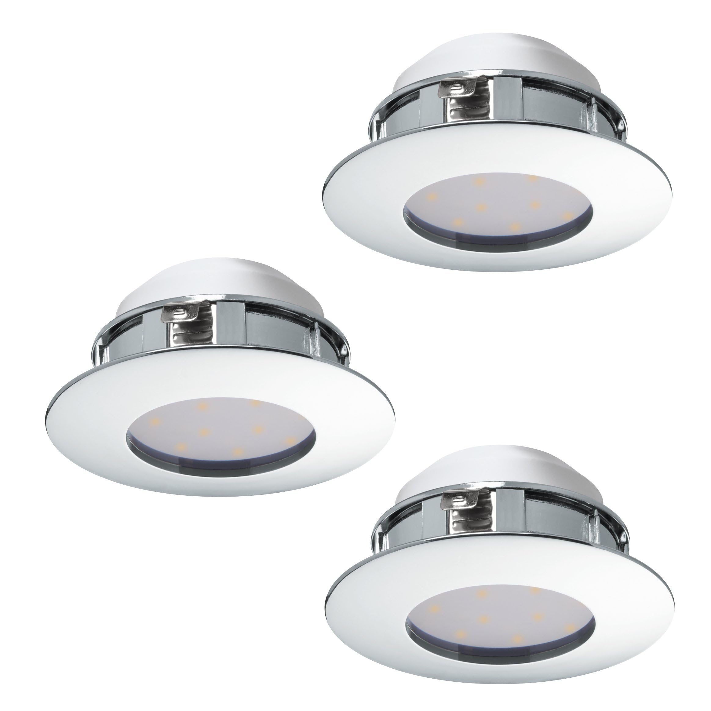 Eglo Set of 3 LED spotlights Pineda, recessed Lights Made of Plastic in Chrome Colour, celiling Lamps Warm White, Ø 7,8 cm — image 1