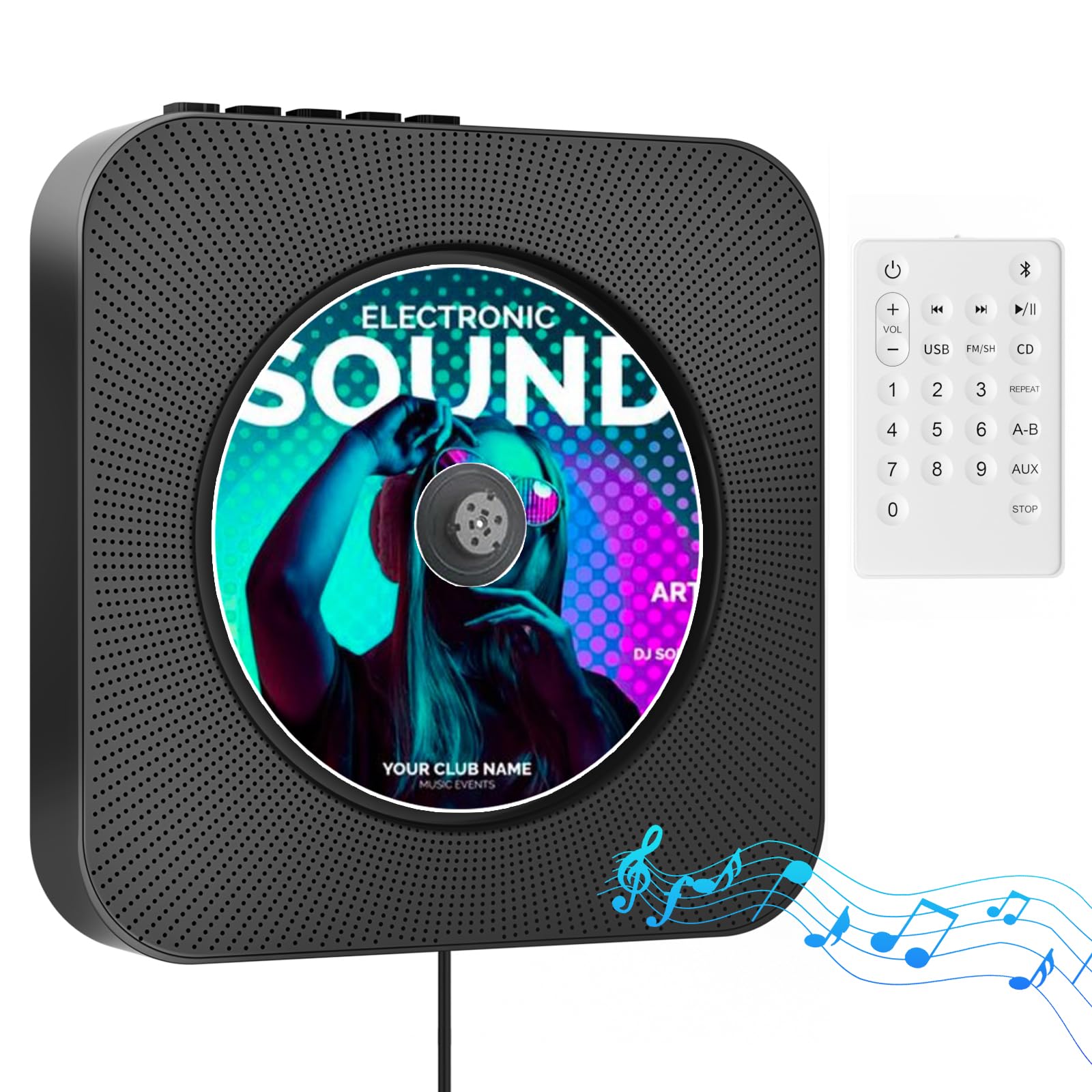 Wall CD Player with Bluetooth, Portable CD Player with Speakers, CD/Bluetooth/FM Radio/USB/AUX, Bluetooth CD Player for Home, HiFi Music Player with Rack