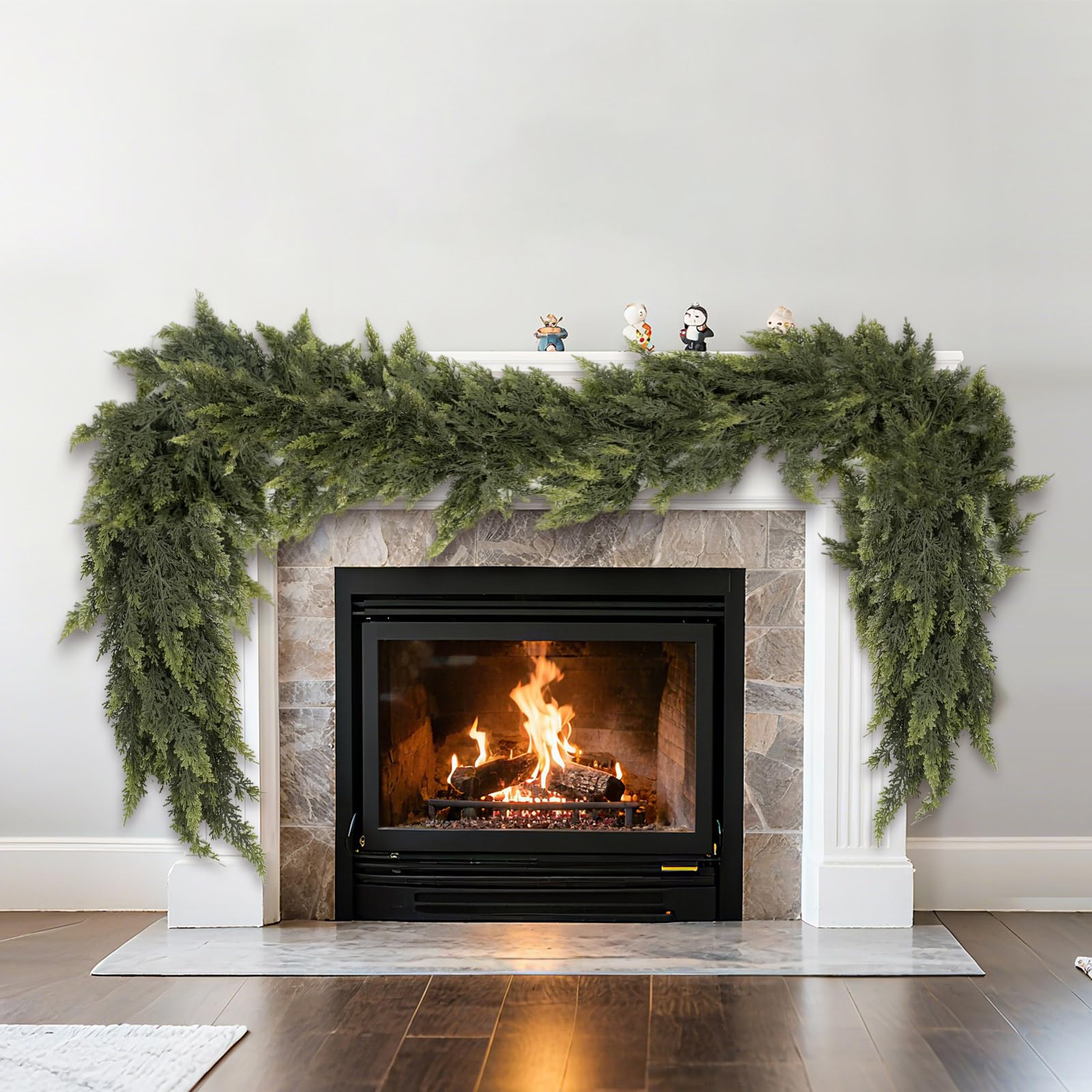Photo 1 of 6 FT Artificial ceda Garlands, Real Touch Winter Cedar Pine Garland,Artificial Green Faux Cedar Pine Garland for Fireplace Mantle Fireplace Indoor Outdoor Holiday Party Home Decoration (1, 6FT)