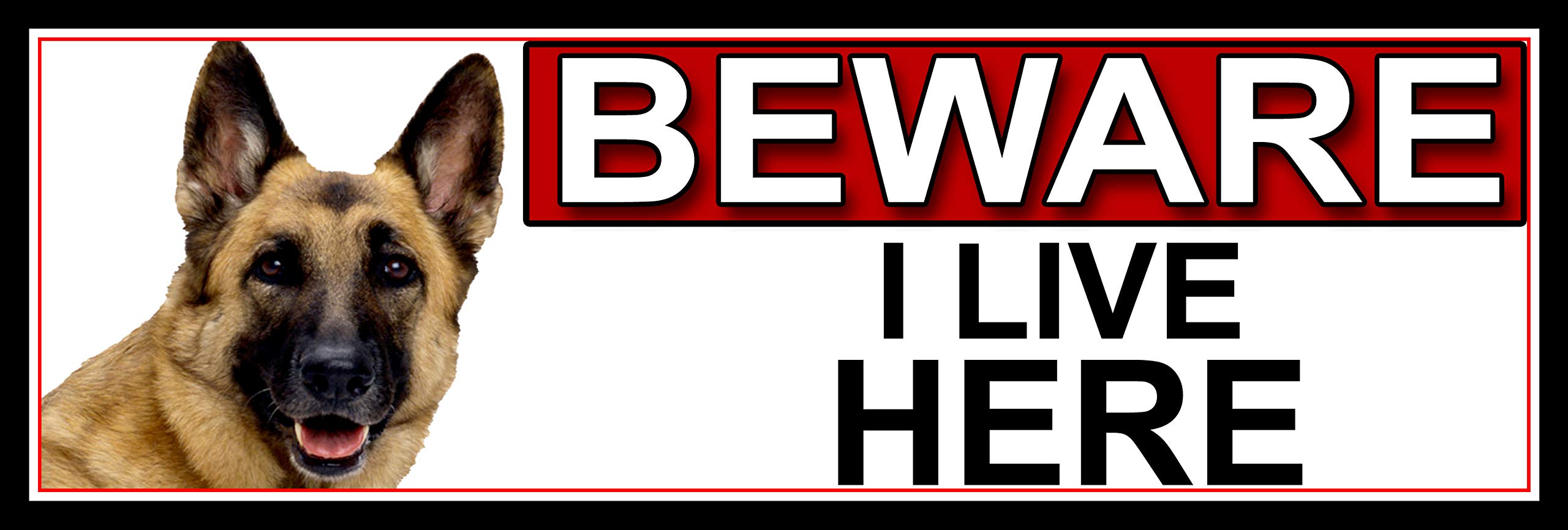 SHAWPRINT German Shepherd BEWARE I LIVE HERE METAL GATE SIGN 266mm x 87m. (458H2)