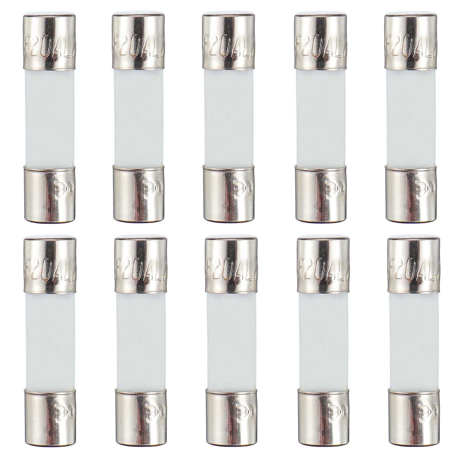 HUAREW F20AL250V 10 Pcs 5 x 20 mm 0.2x0.78 inch Fast Blow Ceramic Tube Fuses 20A 250V