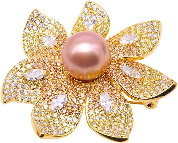 Amazon Jyxパール花びらブローチ12 Mmラベンダー淡水パールブローチピン ブローチ 通販