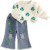 FYBITBO Toddler Baby Girl Clothes Fall Winter Baby Girl Outfit Floral Crewneck Sweatshirt Bell Bottom Jeans Pants Set