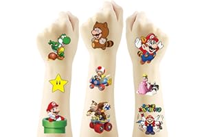 YONGAI 20 Sheets Super Mario Temporary Tattoos for Kids, Mario Birthday Party Favors, Cute Cartoon Mario Decoration Sticker Gifts for Girl Boys Home Activity Class Prizes Carnival Christmas Rewards