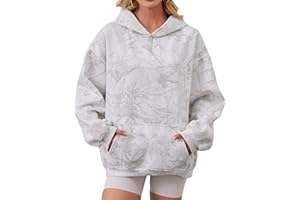 TERIVEEK Women Camo Hoodies Oversized Maple Leaf Fleece Hooded Sweatshirt Long Sleeve Fall Trendy Pullover Hoodie with Pocket