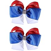 SUPCLIPS Patriotic Bow Hair Clips Handmade 4th of July Hair Bows Girls Hair Accessories for Independence Day,Red&White&Blue