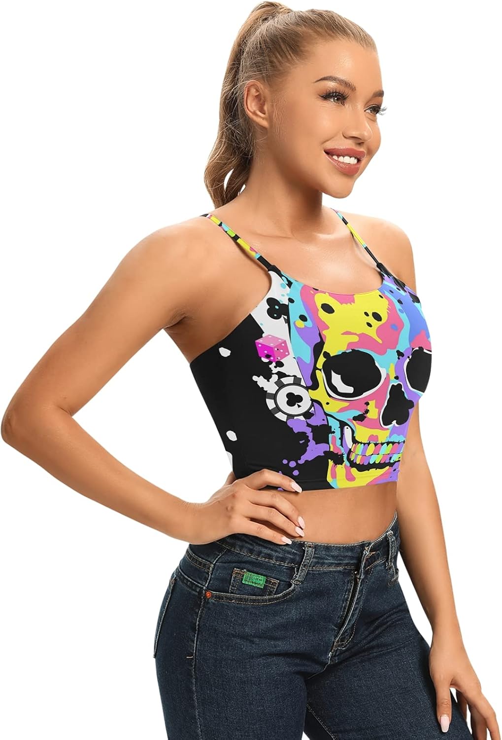 Skull Halter Tops for Women Summer Casual Sleeveless Cami