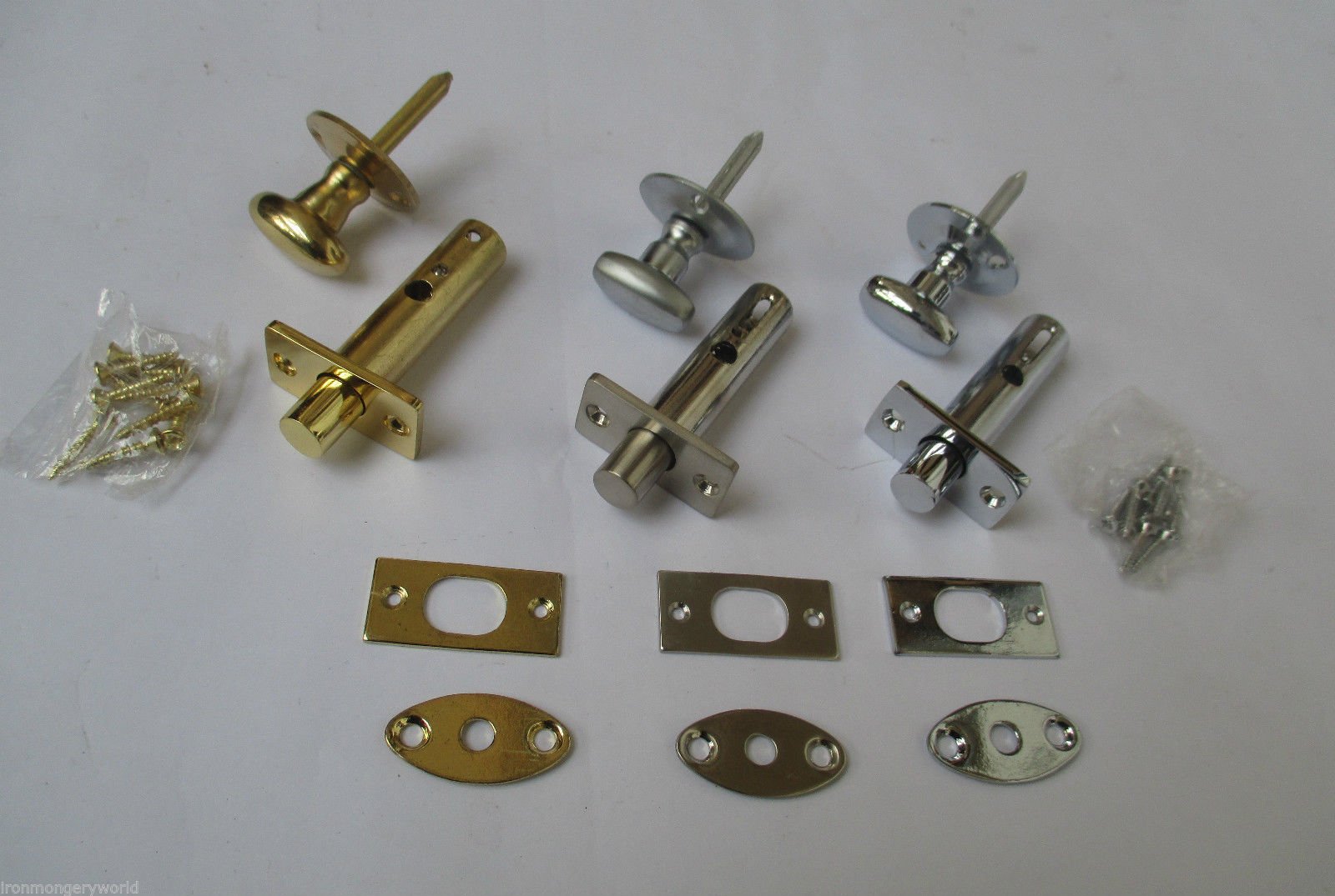 IRONMONGERY WORLD® Oval Privacy Thumb Turn Bathroom Toilet Door Security Rack Dead Star Lock Bolt (Satin Chrome Oval Thumb Turn and Rack Bolt)