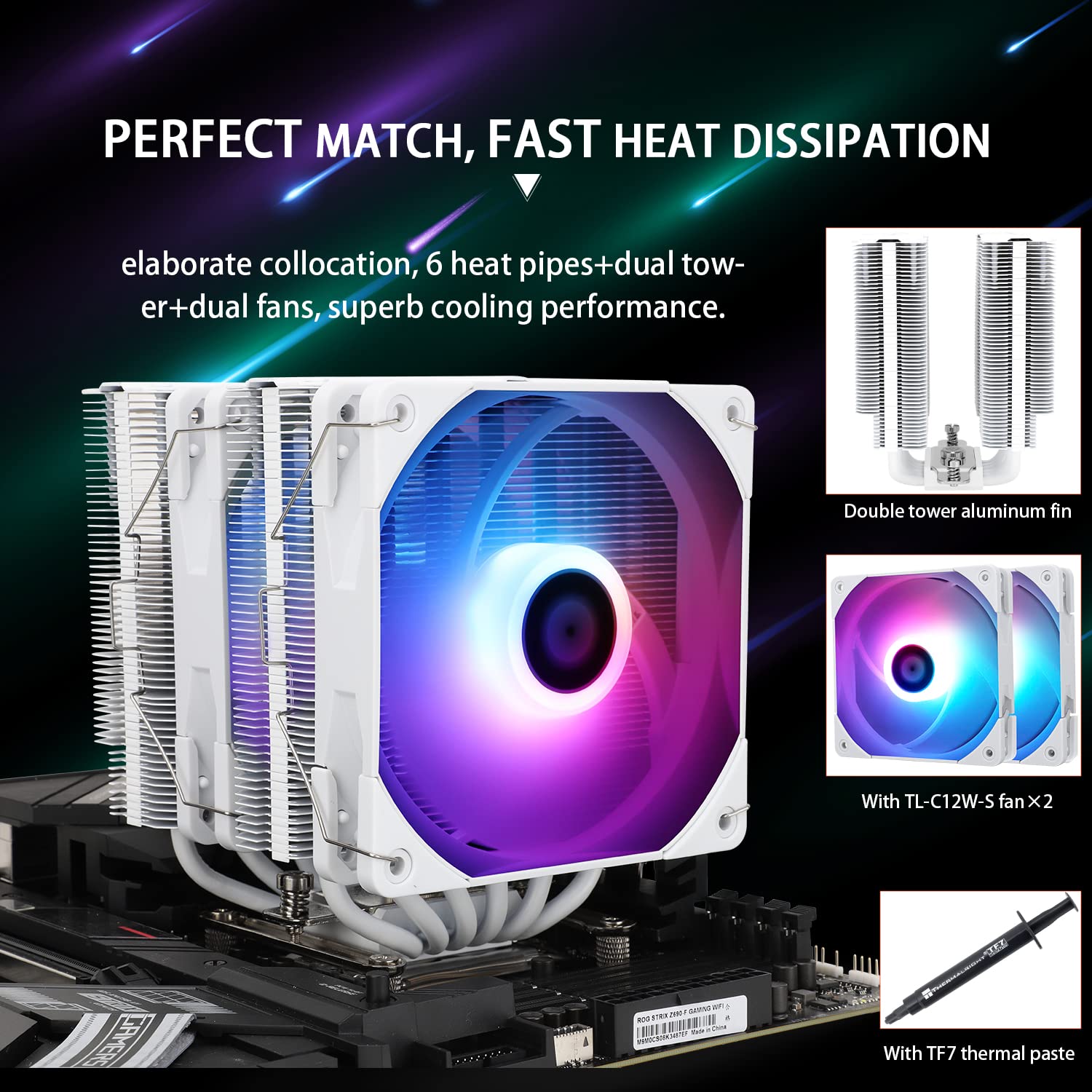 Thermalright Peerless Assassin 120 CPU Air Cooler, 6 Heat Pipes, Dual 120mm TL-C12W-S PWM Fan,Aluminium Heatsink Cover, AGHP Technology, for AMD AM4/Intel LGA 1150/1151/1200/2011 (PA120 White ARGB)