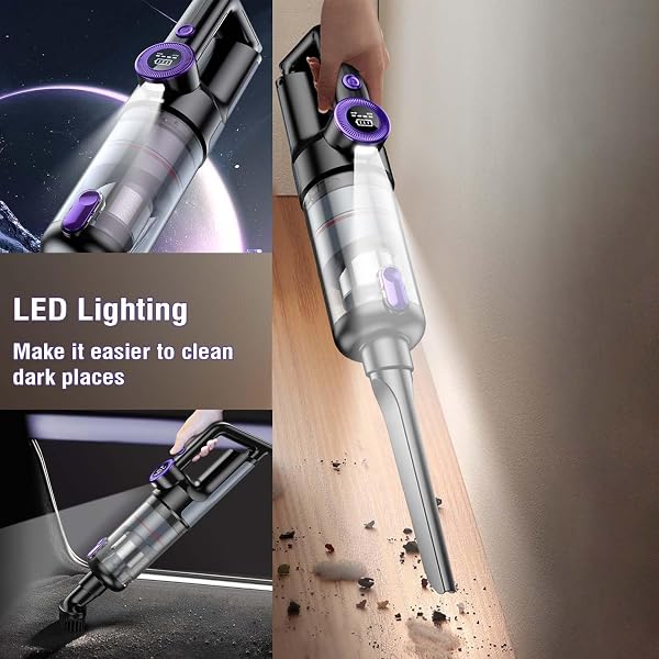 FEDEMER HAND HELD VACUUM CLEANER, 14000PA POWERFUL SUCTION HAND VACUUM CORDLESS CORDLESS RECHARGEABLE VACUUM, FOR CAR HOME OFFICE CLEANING WITH LED LIGHT