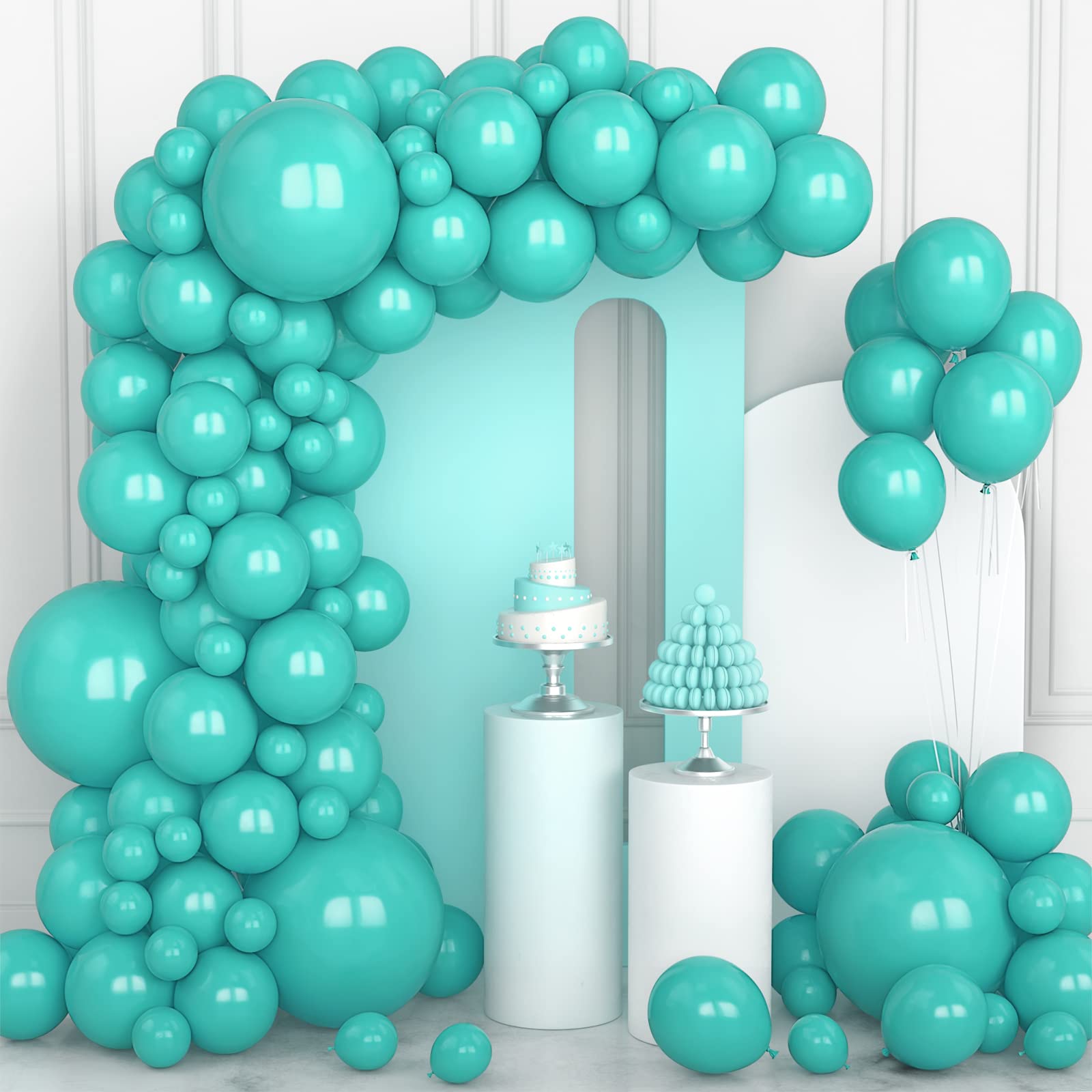 Teal Balloons, 106 pcs Teal Blue Balloon Garland Arch Kit 5 10 12 18 inch Turquoise Latex Balloons with Balloon Ribbon for Boys Girls Teal Birthday Party Decorations Baby Shower Wedding Supplies