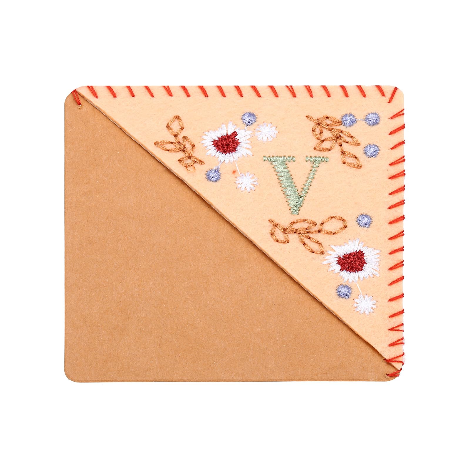 PATIKIL Personalized Embroidered Corner Bookmark, Cute Flower Felt Stitched Triangle Book Mark Page Marker for Women Men Book Lovers Teachers, Pink, Letter V