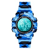 Facasu Camo Sports Watch for Boys-50M Waterproof Kids Teen Boys Digital Watch with Alarm&Snooze,Stopwatch Military Design Silicone Band Gift for Boys-8+ Years Old(Camo Blue)
