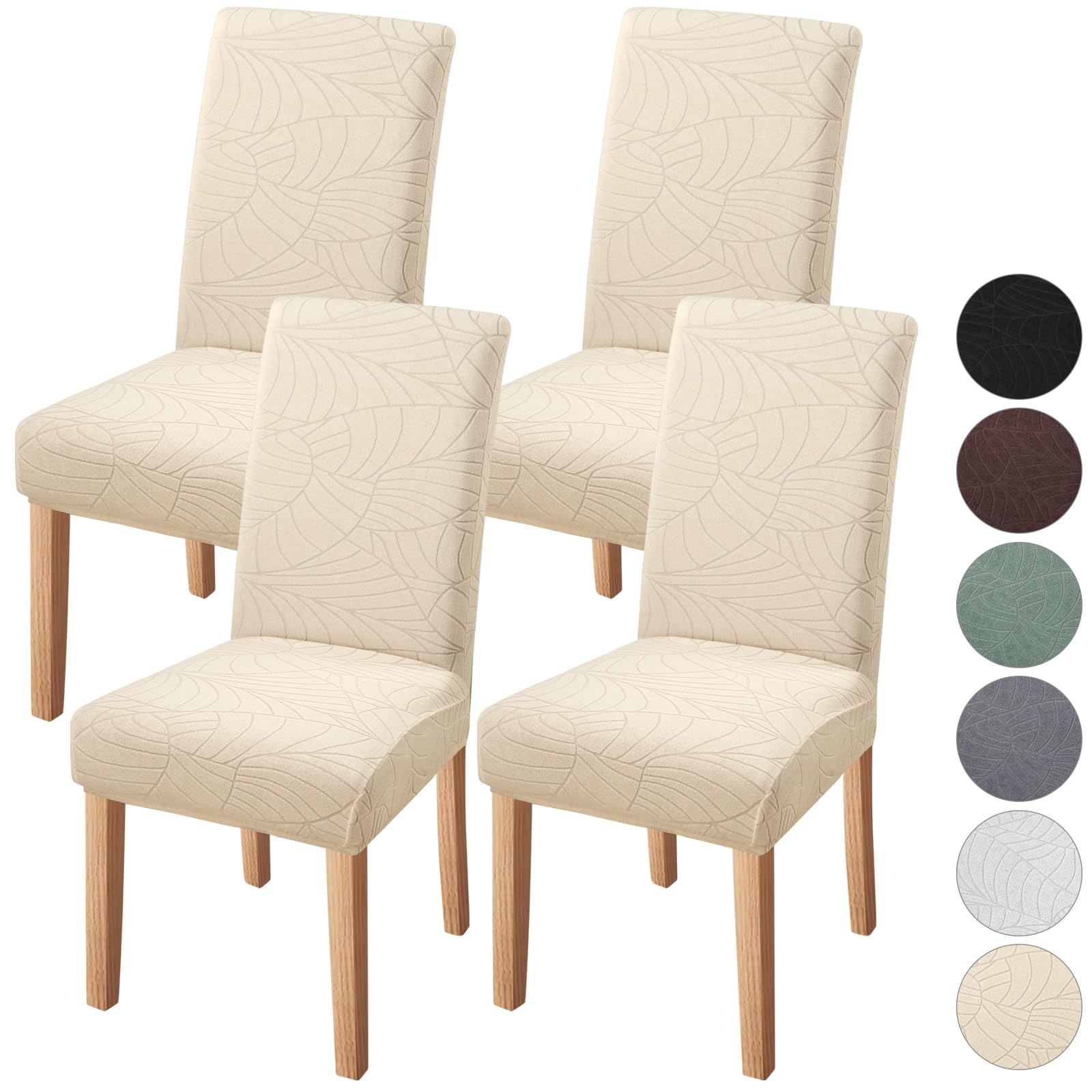 Fuloon Beige Chair Covers Dining Room Chair Protector Slipcovers Set of 4 Stretch Removable Washable Decoration Seat Cover