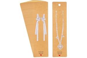 ALLWSLucky 100PCS Necklace Display Cards, 2.16'' x 8.27'' Long Jewelry Holder Cards,Handmade with Love Earring Cards Hanging Tags, Earring Necklace Holders for Selling, Jewelry, Business (Kraft)
