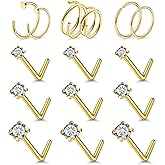 Lsnevsie 24G 22G 20G Super Thin Nose Rings Hoops Piercing Jewelry for Women 316L Stainless Surgical Steel Round Diamond CZ Nose Rings Studs Nostril Piercing Jewelry for Women Men Silver Black Gold