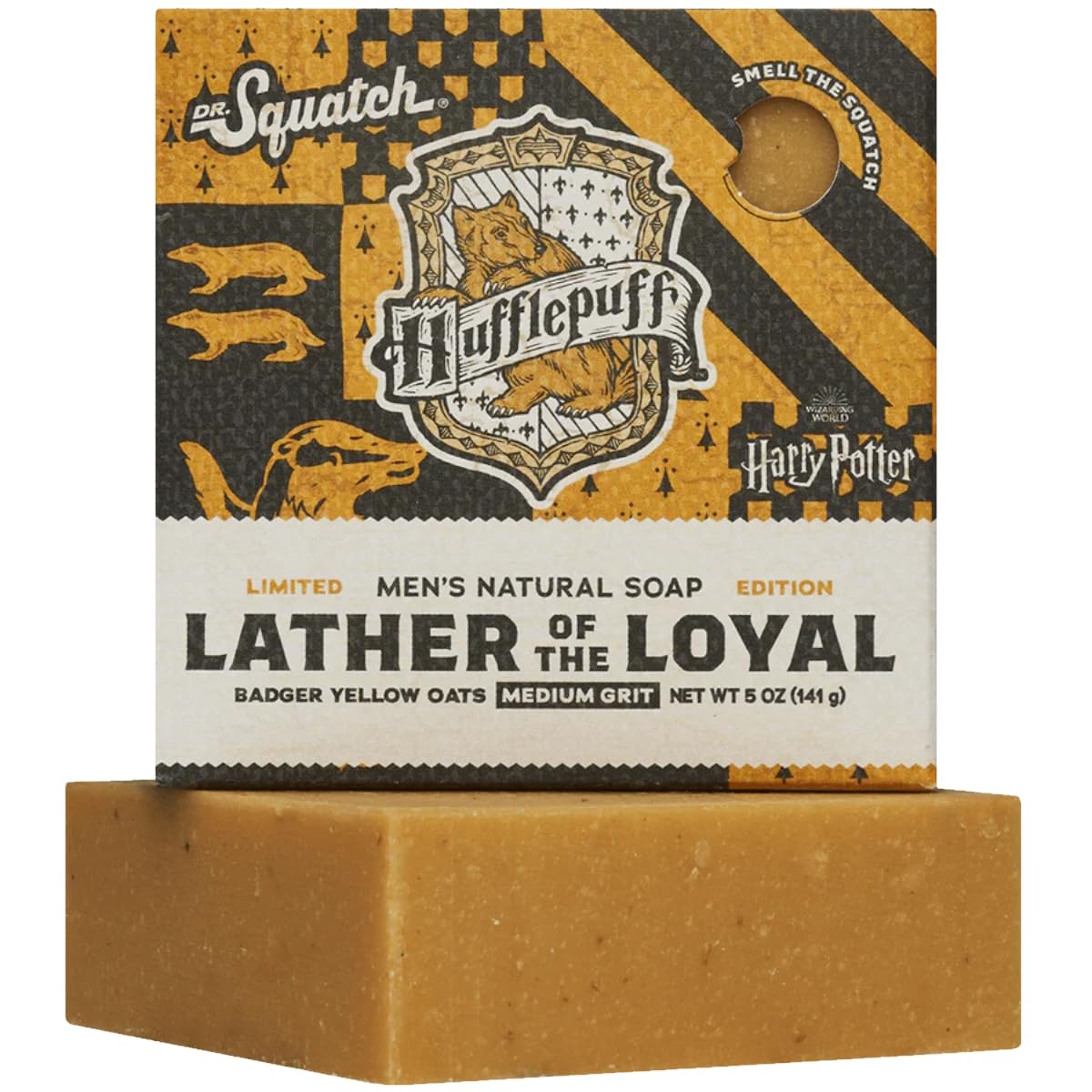 Dr. Squatch Hufflepuff Soap – Harry Potter - All Natural Soap Bar for Men - Badger Yellow Oats - Medium Grit – Handmade in USA