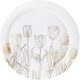 PLASTICPRO 32 Pack Elegant Disposable Plastic Plates Combo Set Includes 16 Dinner Plates and 16 Salad Plates Heavy Duty Fancy Party Plates White & Gold Tulip Design