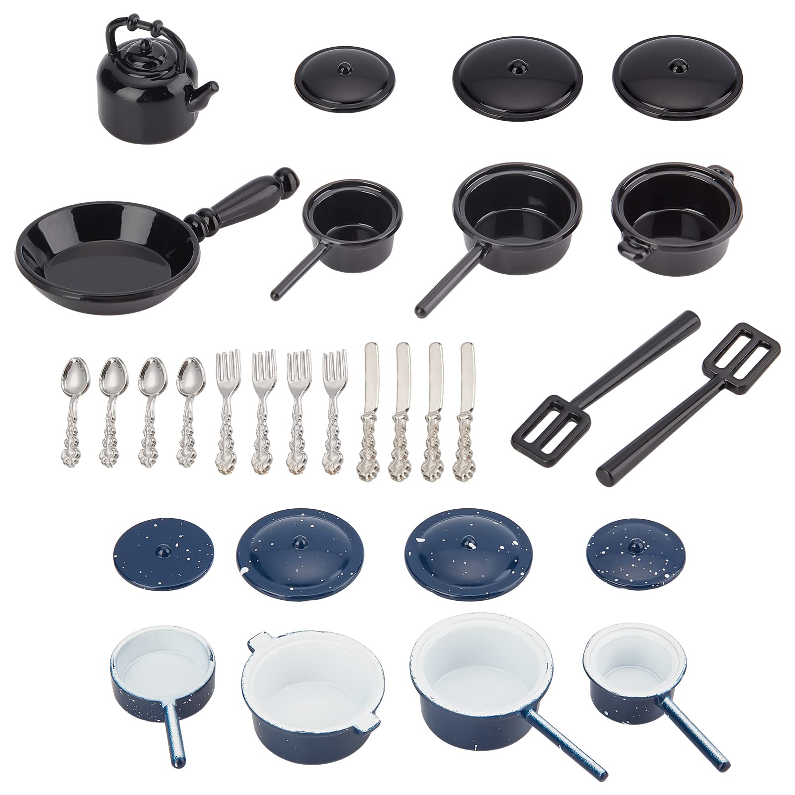 FINGERINSPIRE 30 Pcs Miniature Metal Pots and Pans Miniature Stovetop Cookware Mini Kitchen Cookware Small House Decoration Accessories Party Supplies for Pretend Play Cooking Game