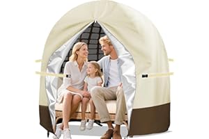 Uthem Patio Egg Chair Cover, 91x80 Inches Waterproof 420D Oxford Double Hanging Outdoor Furniture Covers for Wicker Egg Swing Cocoon Chair, Beige