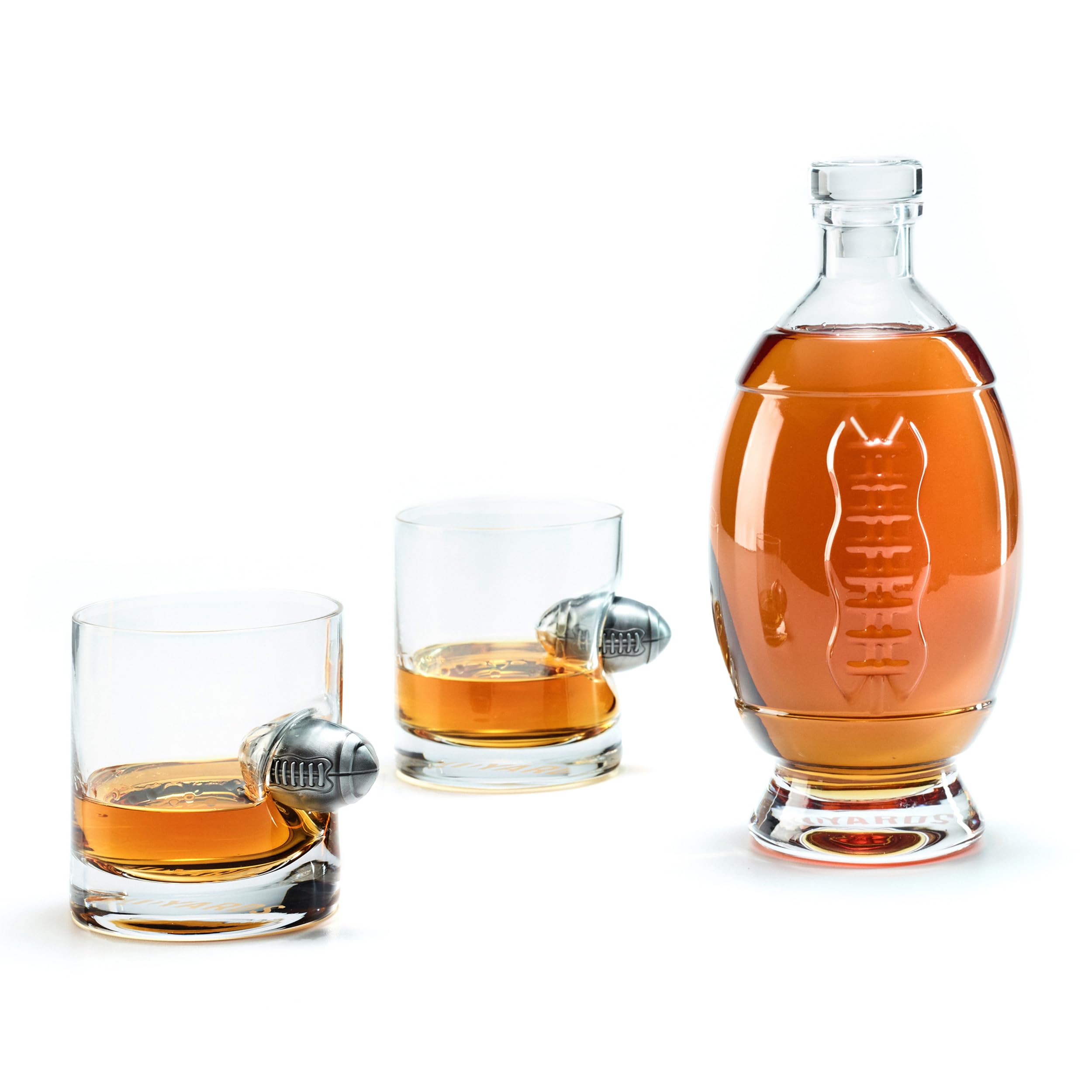 40YARDS American Football Whiskey Set: 2 x American Football Metal Ball Whiskey Glasses (300 ml) + American Football Decanter (750 ml)