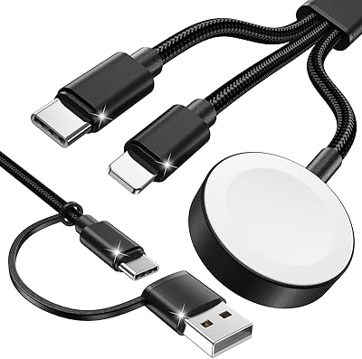 Amasuki Black-Upgraded 3 in 2 USB C Cable for Watch Charger Phone Charger USB C Multi Fast Charging Cable Compatible with Watch Ultra/SE/10/9/8/7/6/5/4/3/2/1 & Phone 16/15/14/Galaxy S23-4FT
