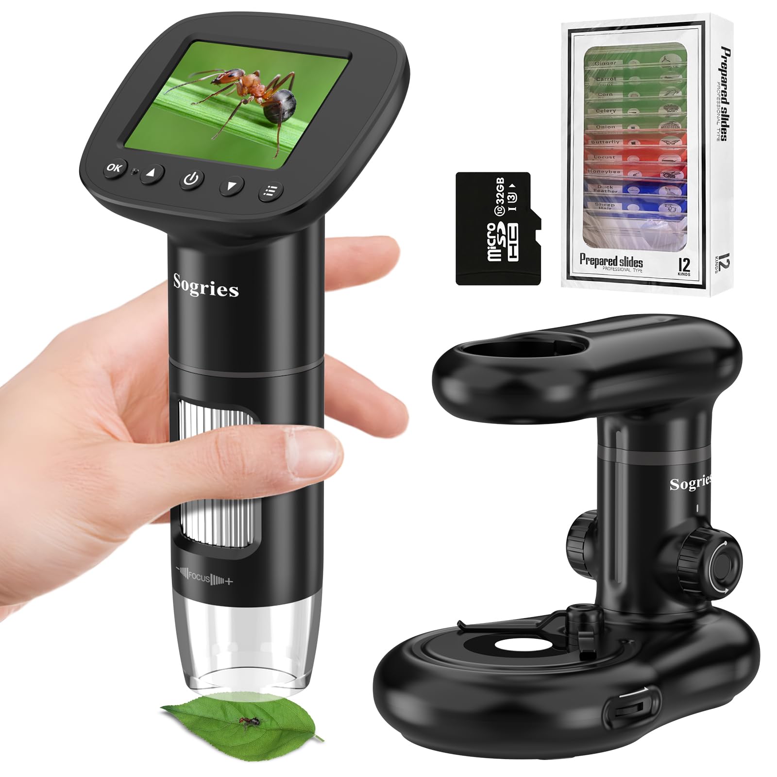 Photo 1 of 1000x Microscope-Handheld Digital Microscope for Children with 2" LCD Screen,Pocket Microscope for Kids with 8 Adjustable LED Lights,Coins Electronic Magnifier Camera,USB to PC,Including 32GB SD Card
