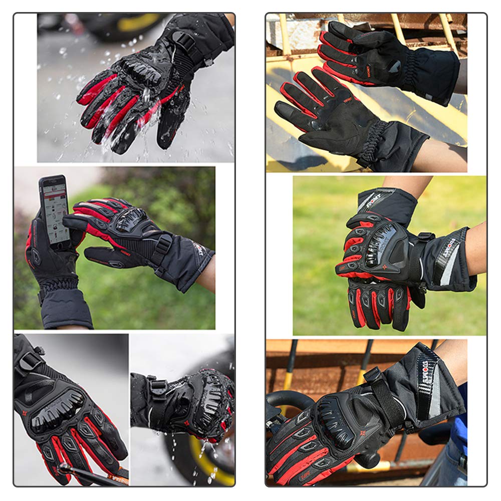 LucaSng Gants de Moto,Gants Longs d\'hiver pour Moto, froids, imperméables, antidérapants,Noir/Orange XL