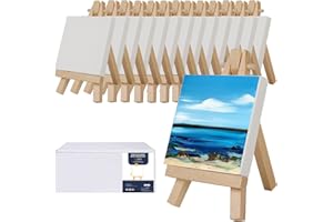 Zingarts Mini Canvases with Easel Set, Pack of 14,4” x 4” Inches Mini Canvas Boards and 14pcs 5" Mini Easel, Small Canvas for Professional Kids Art Supplies for Acrylic Pouring and Oil Painting