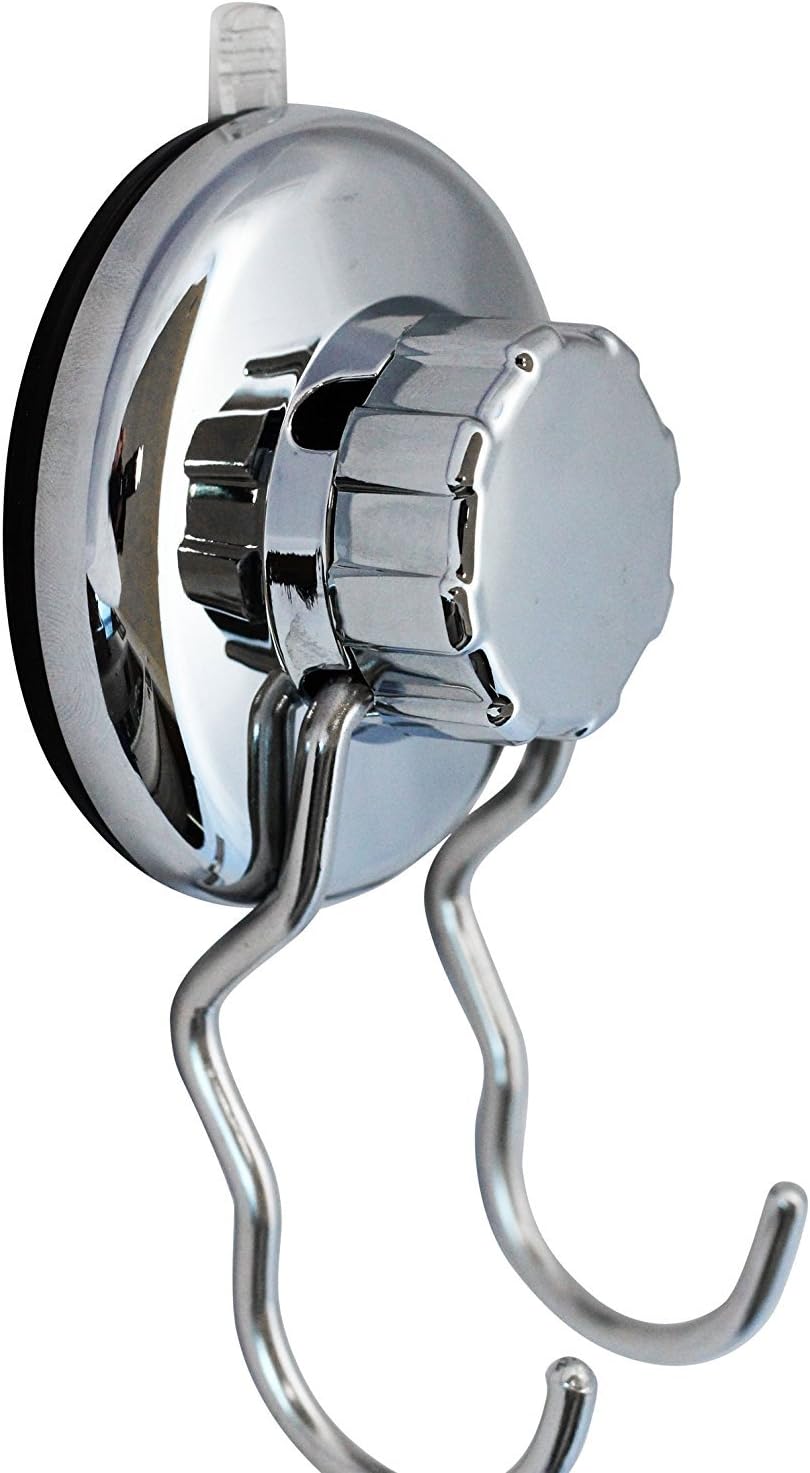 Zomana SUPER DUTY Twist-to-Lock Suction Cup Robe & Towel Hook - For Bathroom, Kitchen, Pool - Stainless & Chrome - SMOOTH SURFACES ONLY