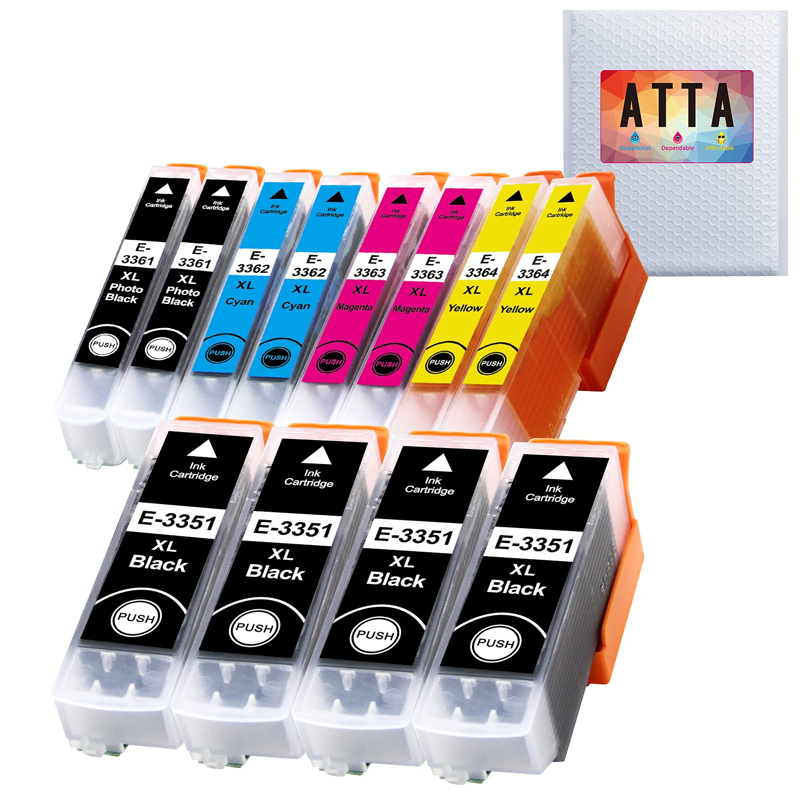 ATTA 33XL Ink Cartridges for Epson 33 33XL Ink for Epson Expression Premium XP-900 XP-830 XP-7100 XP-645 XP-640 XP-635 XP-630 XP-540 XP-530 4 Black 2 Cyan 2 Magenta 2 Yellow 2 Photo Black