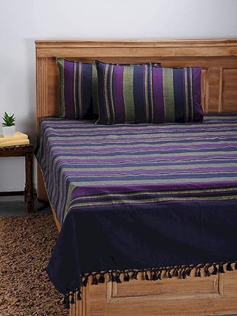 Dhrohar Classy Hand Woven Cotton Double Bed Cover with 2 Pillow Covers - Blue