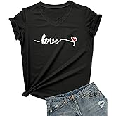 DANVOUY Women's T-Shirts Funny Graphic Short Sleeve Cute Top Tees V-Neck Shirt