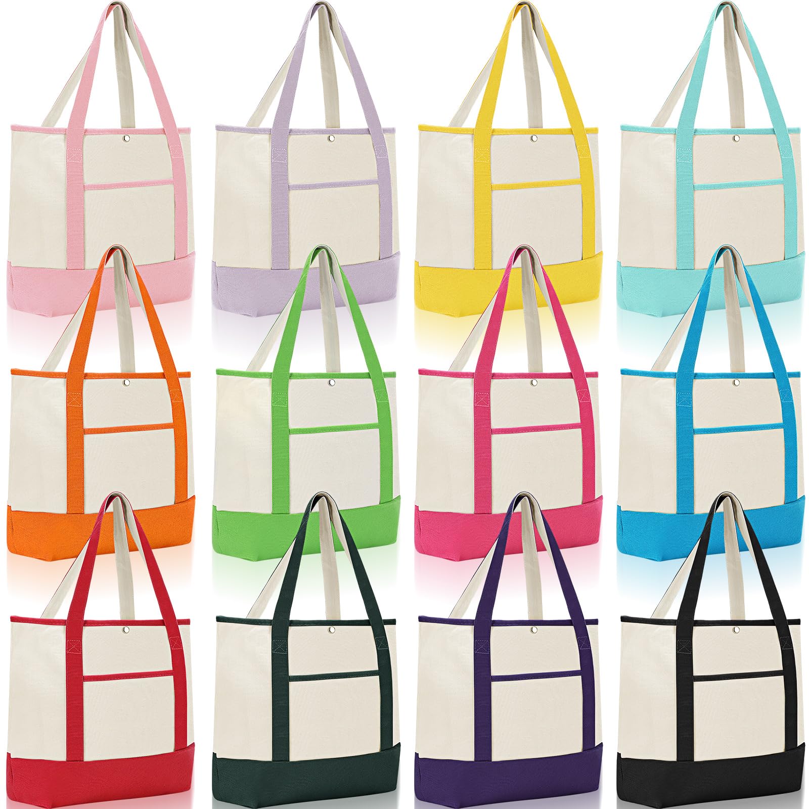 Photo 1 of Sanwuta 12 Pack Canvas Tote Bag Bulk with Handles, Reusable Grocery Shopping Blank Tote Bags for Women Mom Beach Work School (Bright Color)