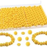 Kovict 200Pcs Mixed 12mm 15mm Silicone Beads for Keychain Making, 12mm Lentil Silicone Beads for Pens Bracelet Necklace DIY Crafts(Yellow)
