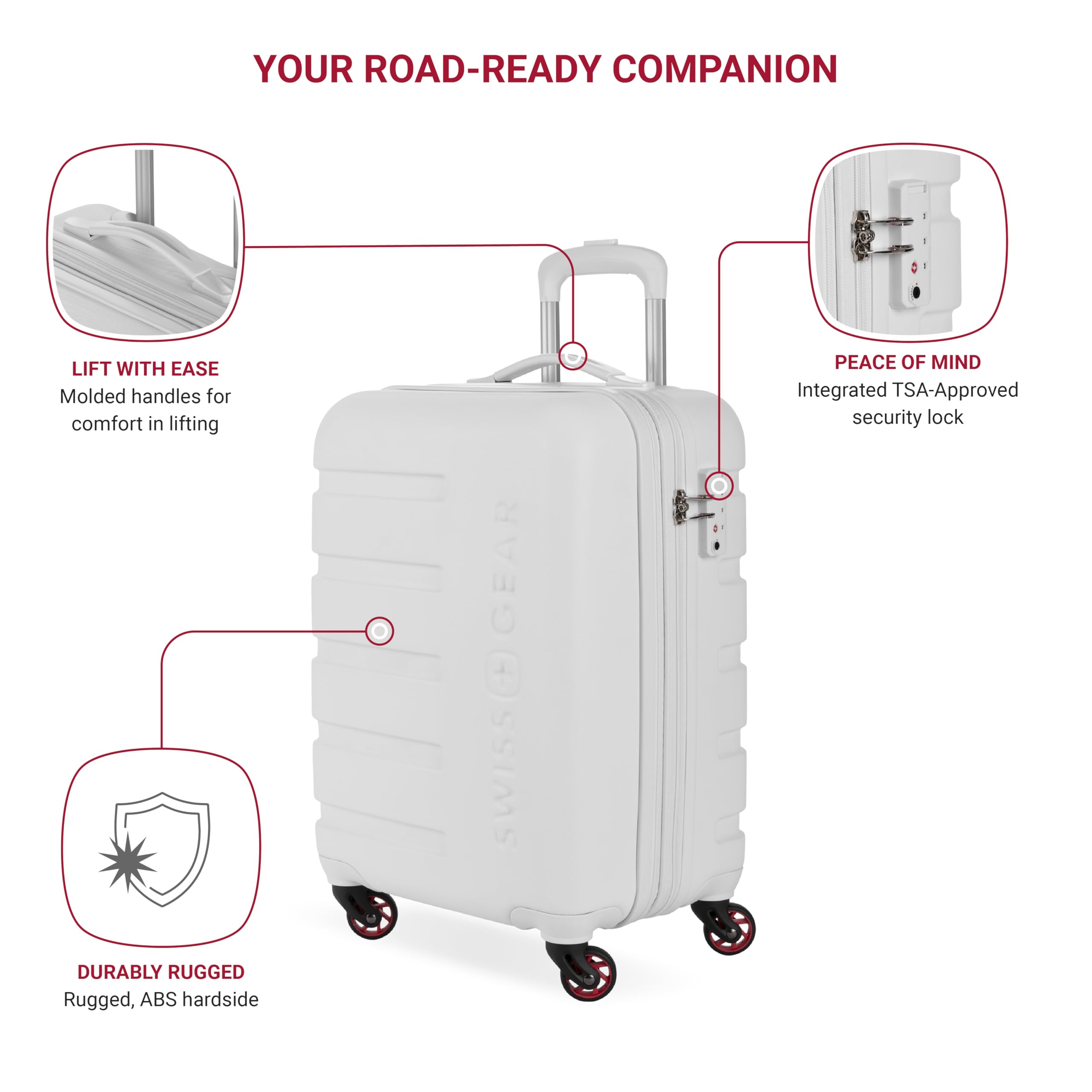 SwissGear 7366 Hardside Expandable Luggage with Spinner Wheels, White, Carry-On 19-Inch