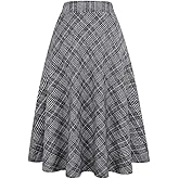 Long Plaid Wool Skirt for Womens Winter Fall Warm High Elastic Waist A line Flared Pleated Wool Tartan Skirts