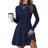 KIRUNDO Sweater Dress for Women 2026 Spring Fall Long Sleeve Mock Turtleneck A Line Fit and Flare Ribbed Knit Short Dresses