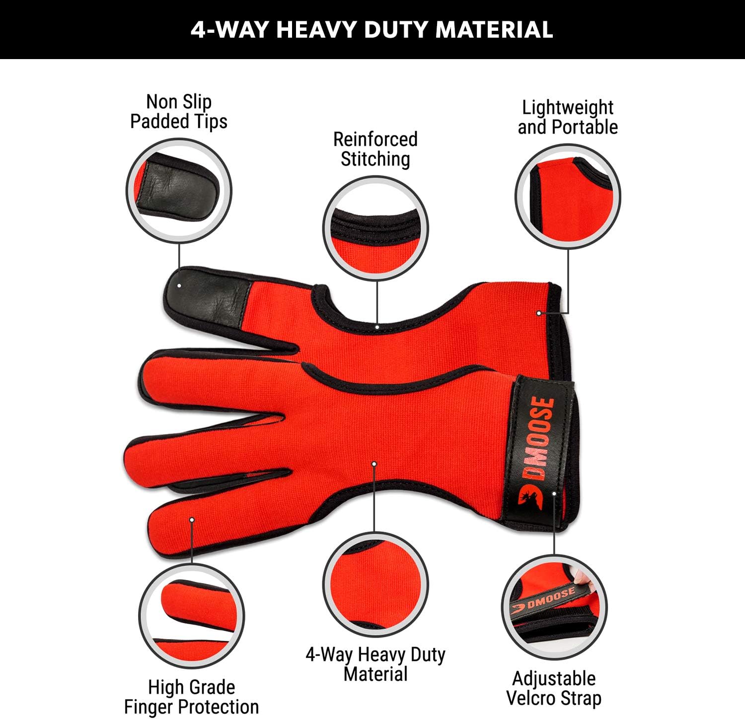 DMoose Archery Glove for Men Women, Three Finger Design, Finger Protection Shooting Hunting Targeting Bow Tab Gear Accessories, 4-Way and Leather Material Non-Slip Padded Guard Improve Grip Stability : Sports & Outdoors